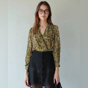 Eva Laurel New York Vintage 80's/90's Long Sleeve V-Neck Geometric Blouse Sz 10